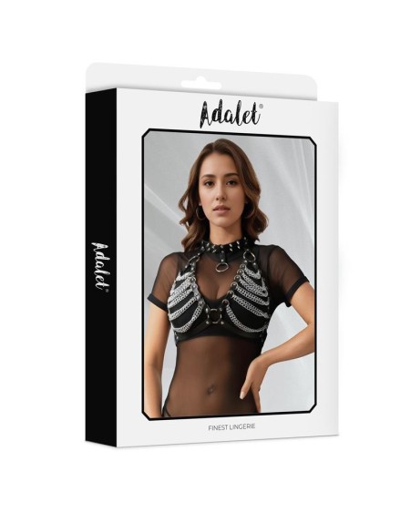 zaira vegan leather bra with chain one size