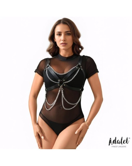 noelle vegan leather chest harness with chain one size