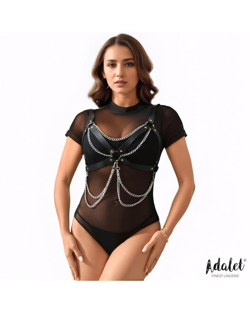 noelle vegan leather chest harness with chain one size