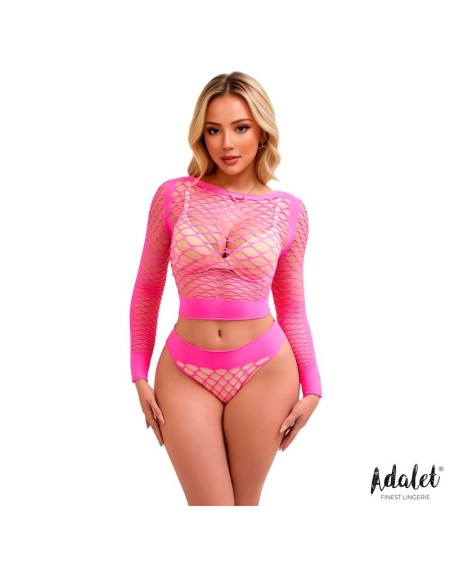 yara long sleeve fishnet set rose fluor one size