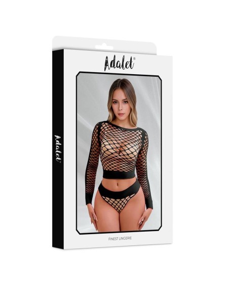 yara long sleeve fishnet set noir one size