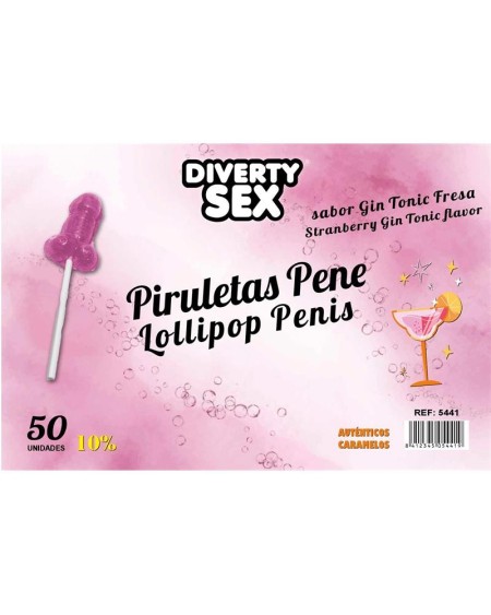 50 penis-shaped lollipops gin tonic-strawberry flavor 10 alcohol