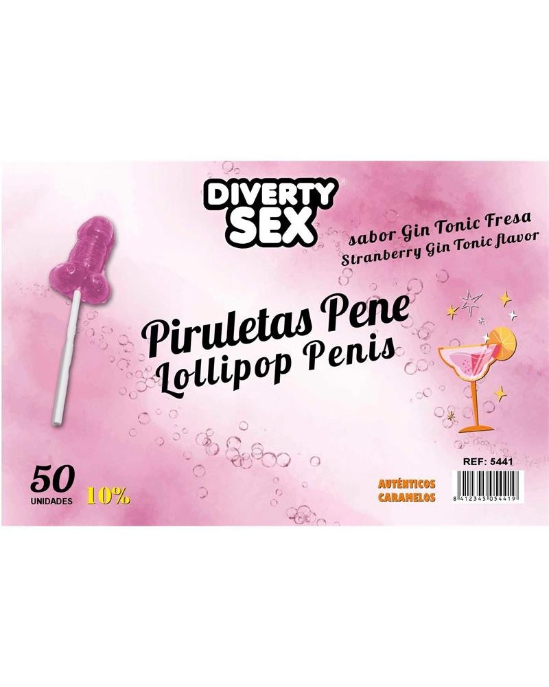 50 penis-shaped lollipops gin tonic-strawberry flavor 10 alcohol