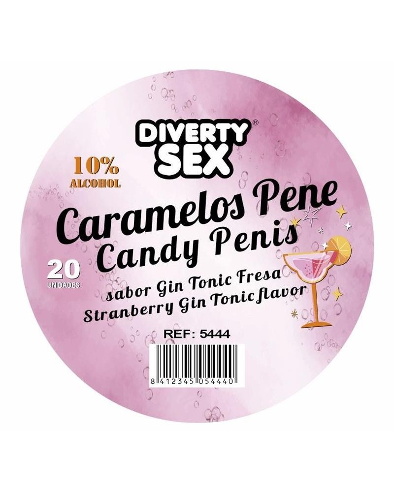 20 penis-shaped candies strawberry gin and tonic flavor
