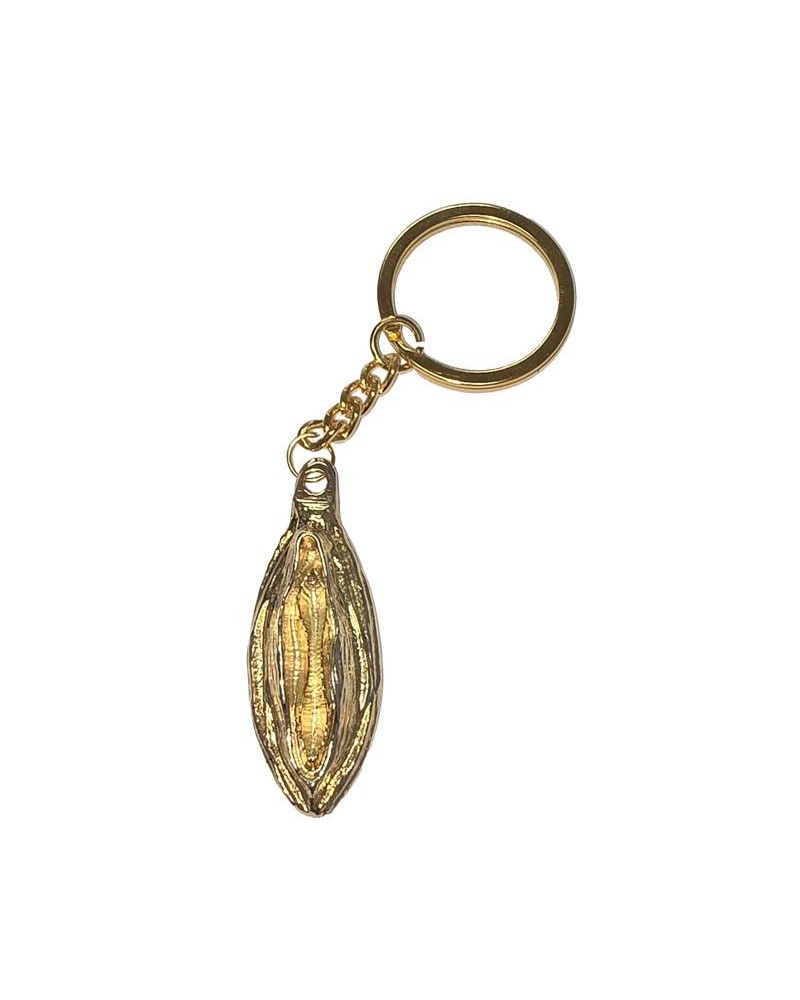 labia-shaped metal keychain golden