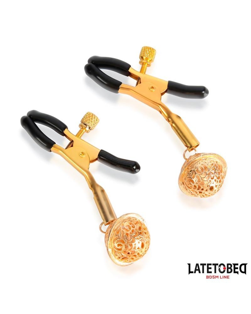 nipple clamps with bell noir and gold