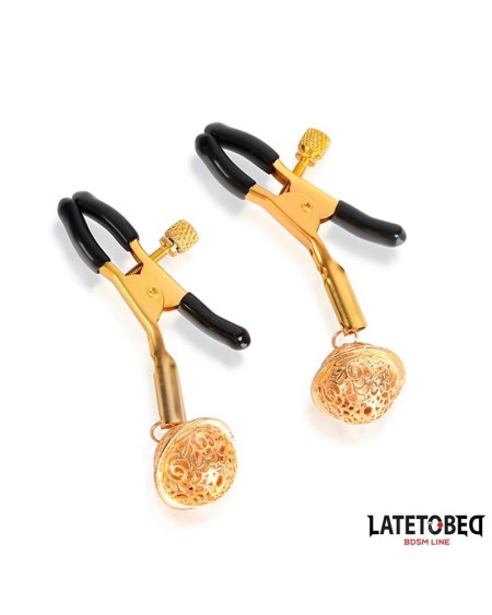 nipple clamps with bell noir and gold