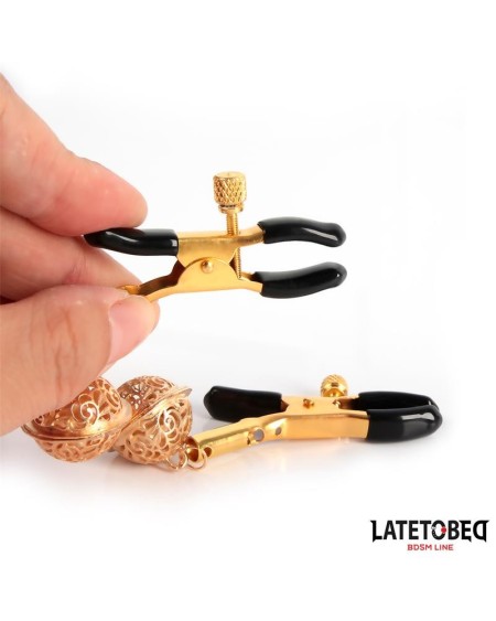 nipple clamps with bell noir and gold