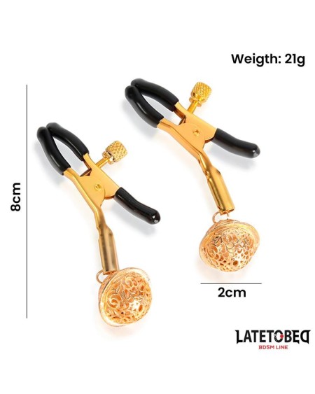 nipple clamps with bell noir and gold