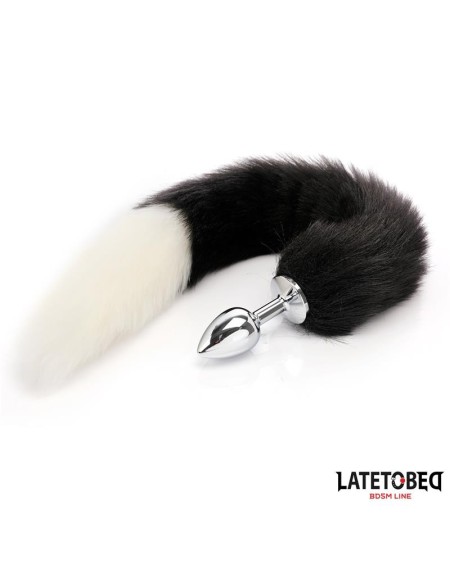 fox tail anal plug noir and white 40 cm