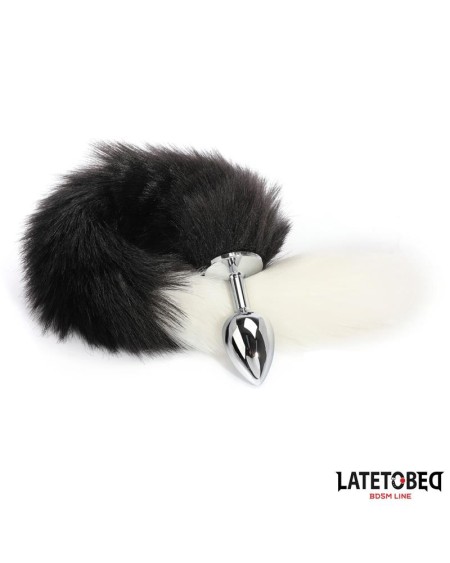 fox tail anal plug noir and white 40 cm
