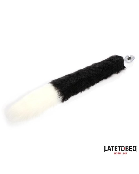 fox tail anal plug noir and white 40 cm