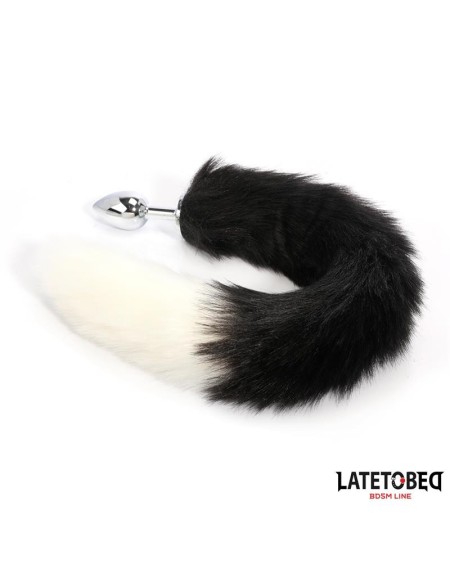 fox tail anal plug noir and white 40 cm