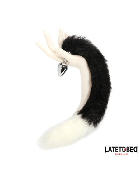 fox tail anal plug noir and white 40 cm