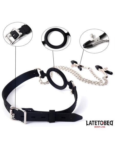 open mouth gag with nipple clamps