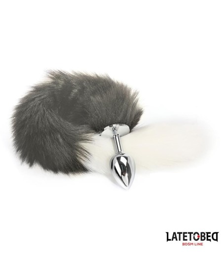 anal plug with tail gray and white 40 cm