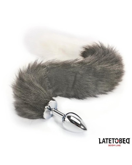 anal plug with tail gray and white 40 cm