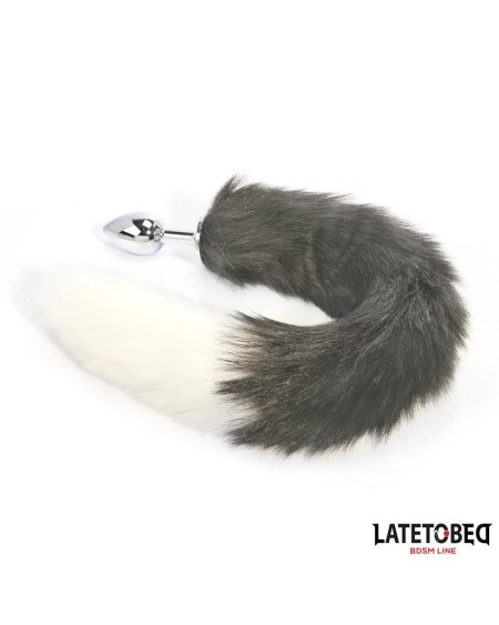 anal plug with tail gray and white 40 cm