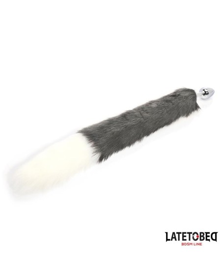 anal plug with tail gray and white 40 cm