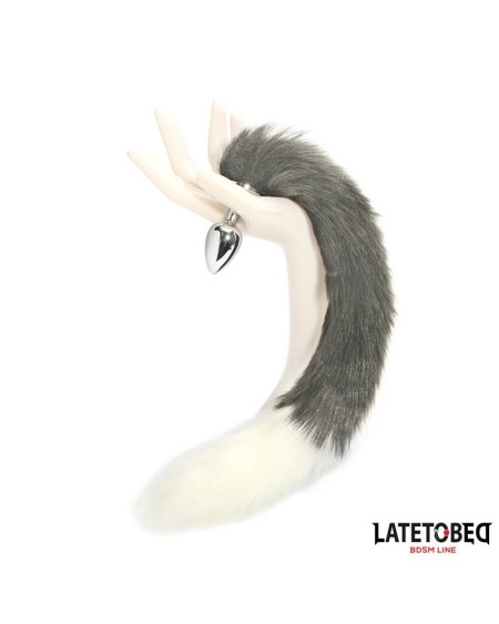 anal plug with tail gray and white 40 cm
