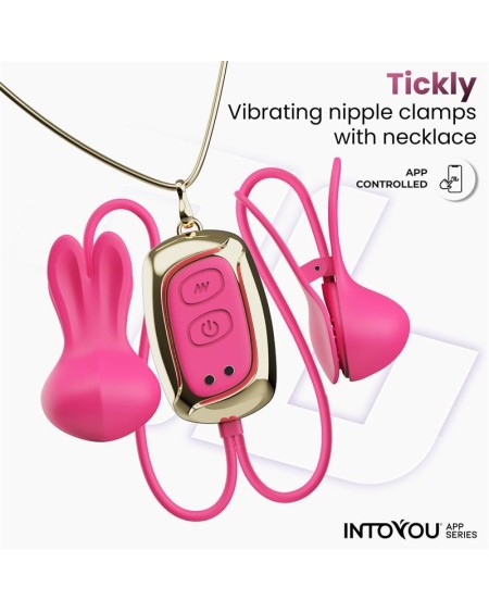 tickly nipple clamps ith vibration, remote and necklace with app