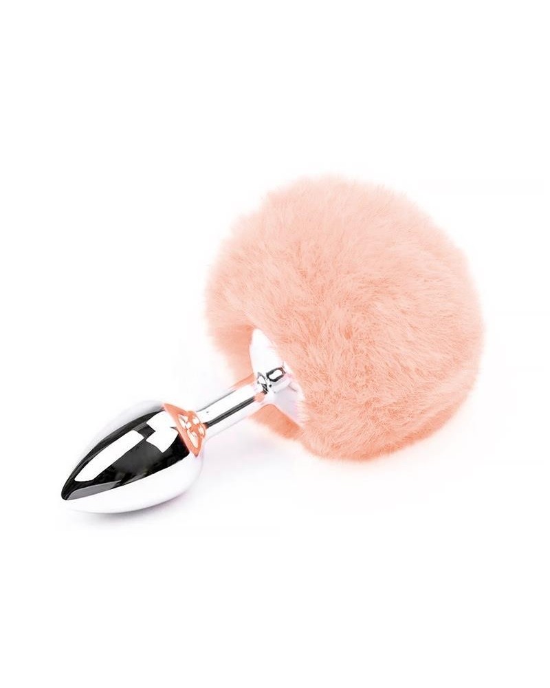 souple rose faux fur rabbit tail stainless plug size s