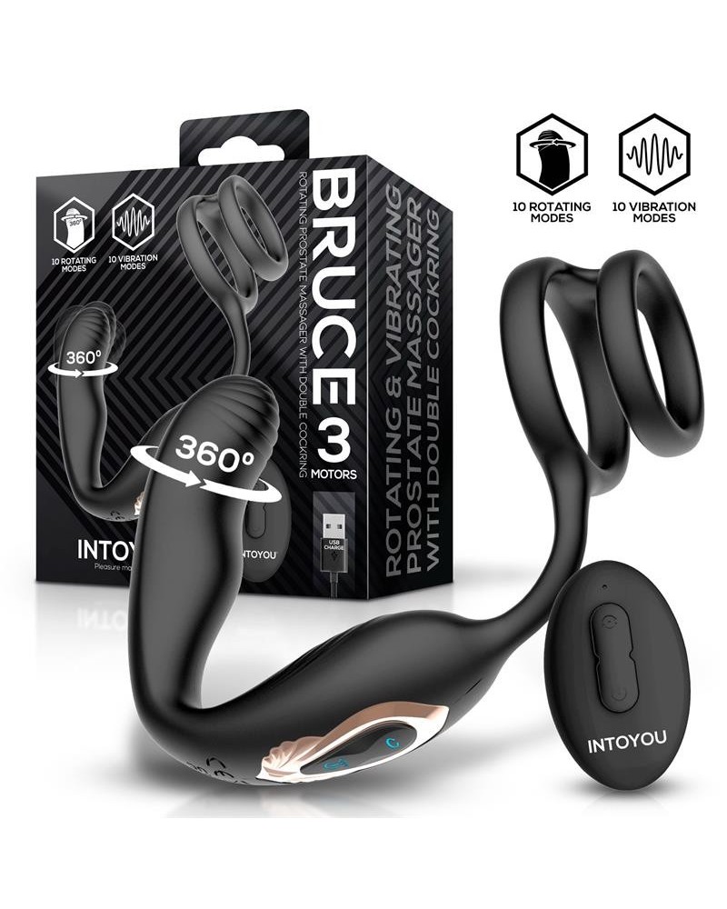 bruce prostate massager 360o with double cockring with vibration