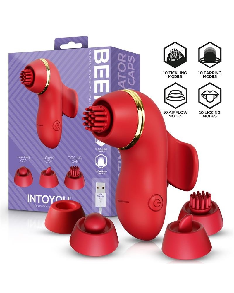 beeny stimulator with 4 caps, suction, tapping, tickling and licking