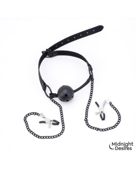 ball gag with nipple clamps