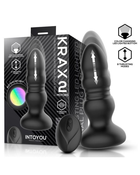 Krax Butt Plug with Vibration, Thrusting, Led Light and Remote