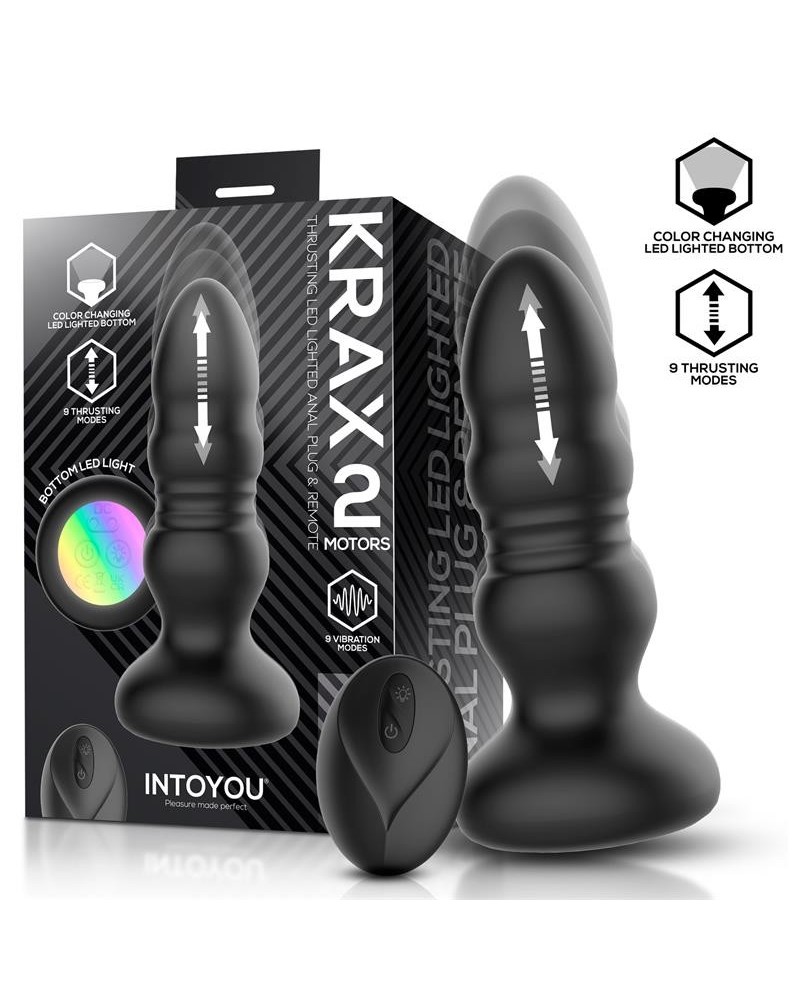 Krax Butt Plug with Vibration, Thrusting, Led Light and Remote