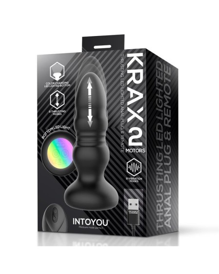 Krax Butt Plug with Vibration, Thrusting, Led Light and Remote