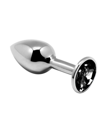Metal Anal Plug with Black Jewel Size L